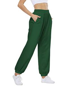 CYiNu Damen Yogahose Lounge Baggy Straight Wide Leg Sweatpants Bottom Schlitz Yoga Hose mit Taschen, Grün (Forest Green), Groß von CYiNu