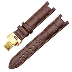 CZKE Echtes Leder Armband für GC 22 * 13mm 20 * 11mm Kerbelband mit Haltekleidungsschmetterlingsschnalle Männer und Frauen Watch Gürtel (Color : Brown gold, Size : 22-13mm) von CZKE