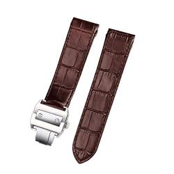 CZKE Uhrenarmband aus echtem Leder für Cartier Santos 100 Leder 20 mm 23 mm Armband (Farbe: Braun-Silber, Größe: 20 mm) von CZKE