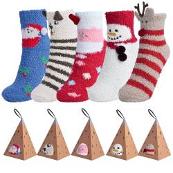 CZMAO 5 Paar Weihnachtssocken mit Geschenkbox, Weihnachten Socken, Weihnachtsmotiv Warm Festlicher Baumwolle Socken, Weihnachtssocken,Weihnachtssocken Tiermuster Cartoon von CZMAO