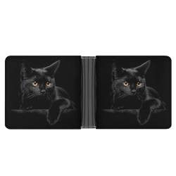 CZZYH Herren Geldbörse Bifold PU Leder Brieftaschen für Männer Staring Black Cat Wallet, Schwarze Katze starren, Einheitsgröße von CZZYH