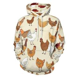 CZZYH Klassische Herren & Damen Hoodies, bequemer Kordelzug Hoodie, weiß-brauner Huhn-Hoodie, Weißes braunes Huhn, L von CZZYH