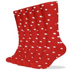 CZZYH Leichte bequeme Socken, rote runde Punkte, für Herren und Damen, 5 Paar, Rot-weiße runde Punkte, One size von CZZYH