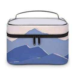 PU-Leder-Make-up-Tasche, tragbare Waschtasche, Wolken-Vollmond-Kulturtasche für Männer und Frauen, Abgelegene Berge, 25x18x15cm von CZZYH