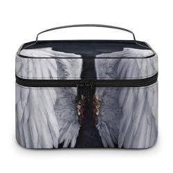 PU-Leder-Make-up-Tasche, tragbare Waschtasche, weiß-brauner Huhn-Kulturbeutel für Männer und Frauen, Rock Verwundete Flügel, 25x18x15cm von CZZYH
