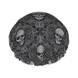 Wiederverwendbare Duschkappen, Muster Serious Skull Duschhaube, doppellagig, wasserdicht, Haarkappe für Damen, Herren, Spas, Duschen, Salons von CZZYH