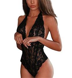 Cabeen Damen Sexy Unterwäsche Set Reizwäsche Negligee Nachtkleid Spitze Body Dessous Babydoll Lingerie Erotic Nachtwäsche, Schwarz, L von Cabeen