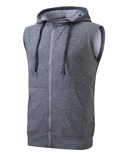 Cabeen Herren Sport Kapuzenjacke Tank Top Kapuzenpullover Gym Fitness Ärmelloser Hoodie Muskelshirt mit Reißverschluss von Cabeen