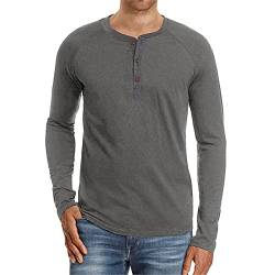 Cabeen Langarmshirt Herren Longsleeve Henley Shirt Knopfleiste Baumwolle mit Grandad-Ausschnitt von Cabeen