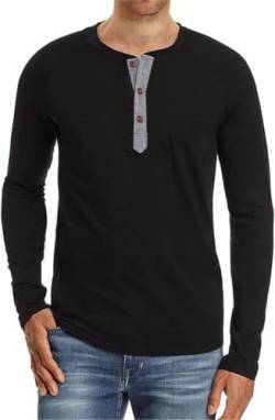 Cabeen Langarmshirt Herren Longsleeve Henley Shirt Knopfleiste Baumwolle mit Grandad-Ausschnitt von Cabeen