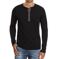 Cabeen Langarmshirt Herren Longsleeve Henley Shirt Knopfleiste Baumwolle mit Grandad-Ausschnitt von Cabeen