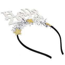 Cabilock 2024 Frohes Neues Jahr Stern-Stirnband Tiara Glitzer-Stern-Pailletten-Stirnband Silvester-Partygeschenk Urlaub Photobooth-Requisite Partyzubehör – Silber von Cabilock