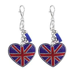 Cabilock 2Pcs Strass- Union Union Jack Keychain Heart UK Flagge Keychain Britische Flagge Keyring- Handtasche Handtasche Charm Souvenir Queen Elizabeth II Platinum Jubile 2022 Party Gunst von Cabilock