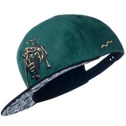 Cadency Snapback Cap Herren, Charging Bull, Baseball Kappe, Basecap gerader Schirm, Premium Qualität, Langlebig, Einheitsgröße, Unisex, Dunkelgrün, Größenverstellbar von Cadency