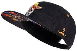 Cadency Snapback Cap Herren, Mexican Skull, Baseball Kappe, Basecap gerader Schirm, Premium Qualität, Langlebig, Einheitsgröße, Unisex, Schwarz, Größenverstellbar von Cadency