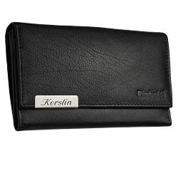 Cadenis Damen-Langbörse mit Laser-Gravur Rindsleder Schwarz quer 16,5 x 10 cm von Cadenis