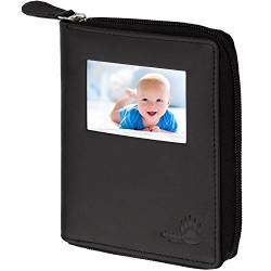 Cadenis Damen Leder Geldbörse mit großem Fotofach Glattleder schwarz Hochformat 10 x 13 cm mit Reißverschluss von Cadenis