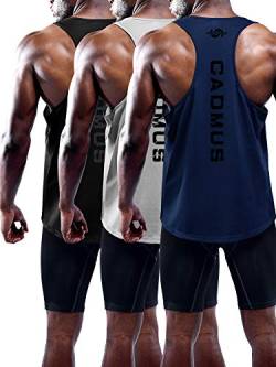 CADMUS Herren Schnell trocknendes Muskel-Tanktop, ärmellos, Fitnessstudio, Fitness, cooles athletisches Workout, Laufshirt, lockere Passform, 3 Stück, 31# 3er-Pack, schwarz, grau, marineblau, XL von Cadmus