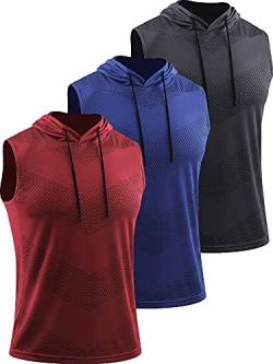 Cadmus Ärmellose Herren-Kapuzenpullover, athletisches Training, 3er-Pack, Fitnessstudio, Tank-Tops, Sport, Fitness, T-Shirts, 98# Grau/Blau/Rot, 3er-Pack, XXL von Cadmus