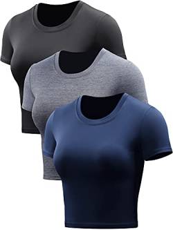 Cadmus Crop Top für Damen, Racerback, Dry Fit, Sport-Shirts, kurzärmelig, 3-teilig - Grau - Klein von Cadmus