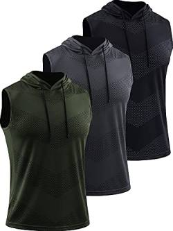 Cadmus Herren Workout Ärmellos Hoodies Athletic Training 3er Pack Gym Tank Tops Sport Fitness T Shirts, 98# Schwarz/Grau/Olivgrün, 3er-Pack, XXL von Cadmus