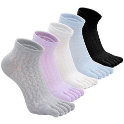 CaiDieNu Damen Zehensocken Baumwolle Crew Fünf-Finger-Socken Mädchen bunt gestreift Socken für Laufen Athletik 4/5 Paar, Mehrfarbig, 05-5 Stück, 5-11 von CaiDieNu