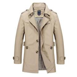 Caidi Trench Kurzmantel mit Knopfleiste Caban Trench Coat Langarm Slim Fit für Herbst Winter Baumwolle Herren M Kaki Clair von Caidi