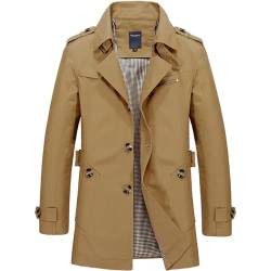 Caidi Trench Kurzmantel mit Knopfleiste Caban Trench Coat Langarm Slim Fit für Herbst Winter Baumwolle Herren XL kaki von Caidi