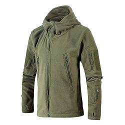 Caidi militärische Jacke, winddicht, Fleece, warm, mit Kapuze, Jacke mit Kapuze aus Fleece, für Herren (XS, Grün) von Caidi