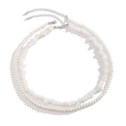 Caiduoduo 2pcs / set Imitation Perlen Choker Halskette für Männer Frauen Boho Geometrische Unregelmäßige Stein Schlüsselbein Kette Schmuck von Caiduoduo