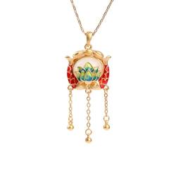 Caiduoduo Koi Lotus Nische Schlüsselbein Kette Chinesische Imitation Jade Quaste Vintage Halskette von Caiduoduo