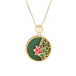Caiduoduo Lotus Halskette weibliche Intarsien Imitation Jade Anhänger Schlüsselbein Kette von Caiduoduo
