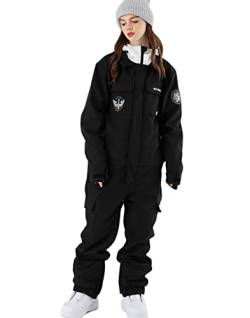 Caige Einteilige Skianzüge für Frauen Männer Männer Erwachsene Winter Outdoor Wasserdicht Winddicht Warme Schneeanzug Ski-Overall für Schneesport,Schwarz,XS von Caige