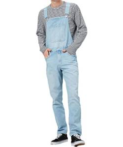 Caige Herren-Denim-Overalls Mode schmale Latzhose mit Taschen,Light Blue,3XL von Caige