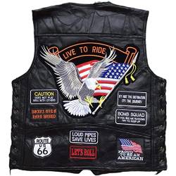Männer Motorrad Leder Weste amerikanische Flagge Adler gestickte pU Weste,A,3XL von Caige