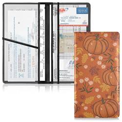 Auto Registration and Insurance Card Holder Flowers Autumn Leaves and Pumpkins Leather Handschuhfach Organize Men Women Wallet Accessories Case for Cards, Essential Document Driver License von Caihoyu