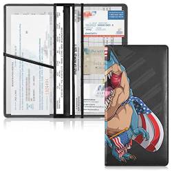 Auto Registration and Insurance Card Holder Leather Glove Box Organize Men Women Wallet Accessories Case for Cards, Essential Document Driver License Blue T-rex Dinosaurier Roaring Wearing USA Flag von Caihoyu