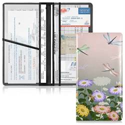 Auto Registration and Insurance Card Holder Leather Glove Box Organize Men Women Wallet Accessories Case for Cards, Essential Document Driver License Summer Flowers Dragonflies on Colored von Caihoyu