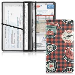 Auto Registration and Insurance Card Holder Red Plaid Wild Peak Leder Handschuhfach Organisieren Männer Frauen Brieftasche Zubehör Etui für Karten, Essential Document Führerschein von Caihoyu