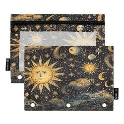 Binder Pencil Pouch 3 Ring Zipper Clear Window Pen Case Big Capacity Cosmetic Bag Storage Container for Storing Office Supplies 2 Pack Astrology The Sun Moon Golden von Caihoyu