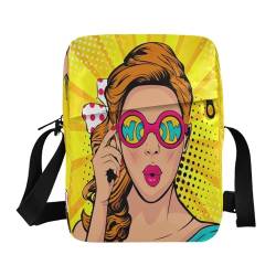 Crossbody Bag Small Casual Messenger Shoulder Bag Handbag Cell Phone Pouch Purse for Women Men Kids Wow Pop Art Face Surprised Woman Yellow, Mehrfarbig, Einheitsgröße von Caihoyu