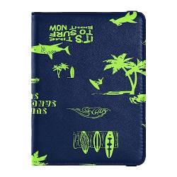 Passport Holder Cover Wallet Combo PU Leder Badge ID Vaccine Card Holder Wallet Card Protector for Women Men Summer Pattern Design Palme Tree, Mehrfarbig, Einheitsgröße von Caihoyu