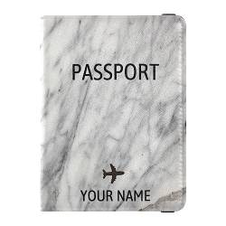Personalisierte Reisepasshülle, Brieftasche, Kombi, individueller Name, PU-Leder, Reisepass, Impfkarten-Schutz für Damen und Herren, Reisegeschenk, Marble08, Einheitsgröße von Caihoyu