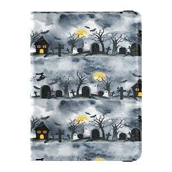 Reisepasshülle Hülle Brieftasche Combo PU-Leder Abzeichen ID Impfkartenhalter Brieftasche Kartenschutz für Frauen Männer Happy Halloween Muster Friedhof, Mehrfarbig, Einheitsgröße von Caihoyu