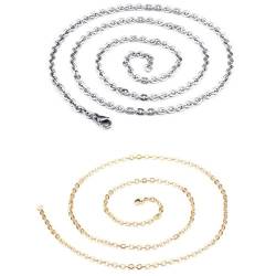 Caimeytie 2 Halsketten für Frauen,Halskette aus Edelstahl,Kettenlänge 50 cm,Breite: 2mm,Handgemachter Frauen,Gold und Stahl Farben von Caimeytie