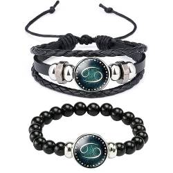 Caimeytie 2 Stück Sternbild Armband für Mädchen,Tierkreiszeichen,Lederarmband Set,einstellbar,handgefertigte gewebte Armbänder,Wickel Armband Frauen,Sternbilder Geschenke Krebs von Caimeytie