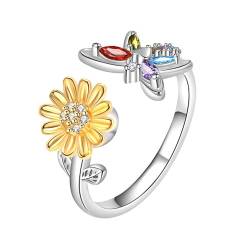 Caimeytie Damen Schmuck,Sonnenblume ringe damen,Schmetterlingsring,Drehring,stress abbauen ring,mit Geschenkbox,Ein Geschenk für Frauen, ein Geschenk für Mütter,Geschenke für Freundinnen von Caimeytie