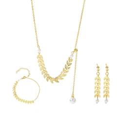 Caimeytie Damen Schmuck Set (1 Halskette+1 Paar Ohrringe+1 Armband),Weizenohr Formschmuck,Leichter,Vergoldung aus Edelstahl,Einfacher Stil,mit Geschenkbox von Caimeytie