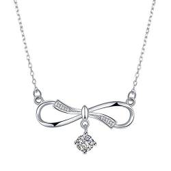 Caimeytie Halskette Damen Silber mit Anhänger Schleife und Glänzende Zirkon 925 Sterling Silber Romantisches Geschenk von Caimeytie