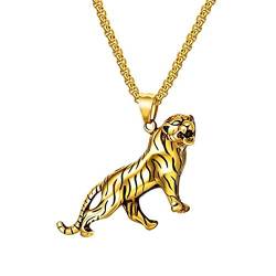 Caimeytie Herren Halskette Tiger Anhänger Rostfreier Stahl vergoldet valentins geschenke von Caimeytie